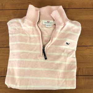 Pink and White Stripe Vineyard Vines Quarter ZIP